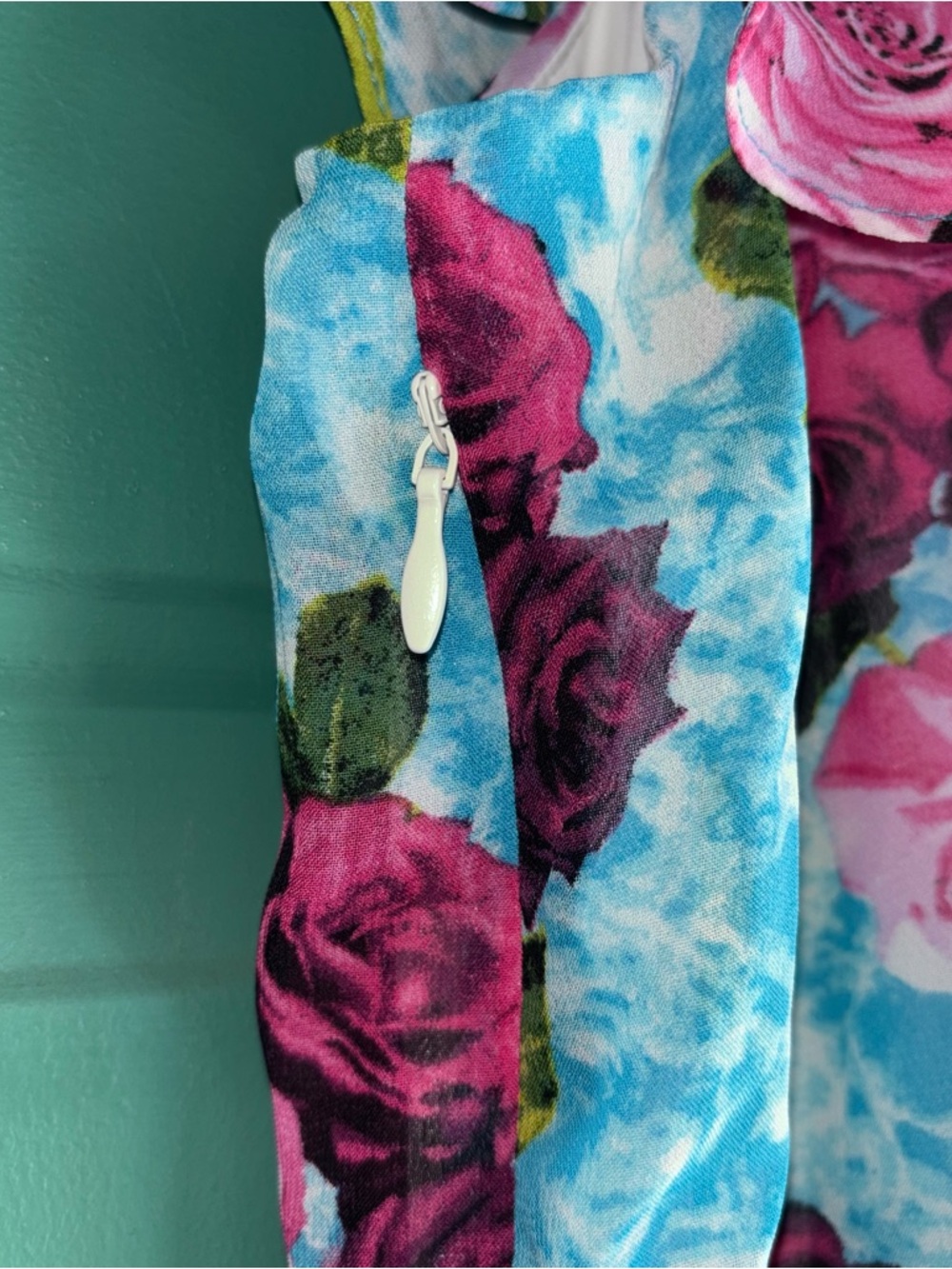 Betsey Johnson size 12 Drowning
roses Malibu blue off shoulder flowy maxi - Picture 8 of 8